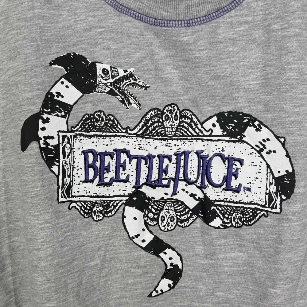 Vintage Style Beetlejuice Sweatshirt Large Snake Logo Pullover Gray Crewneck Y2 - Picture 2 of 8